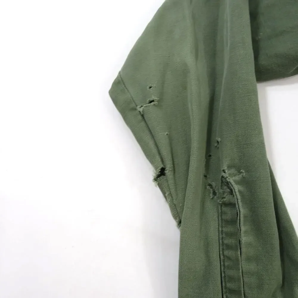 Army Cotton Sateen Shirt, Utility Button Down, Green, Sz M? 1960s
